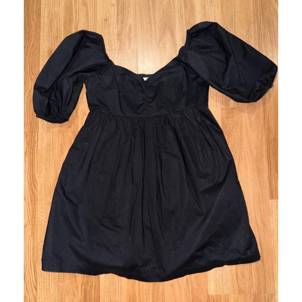 American Eagle Black Puff Sleeve Smocked Babydoll Mini Dress Sweetheart Neck M